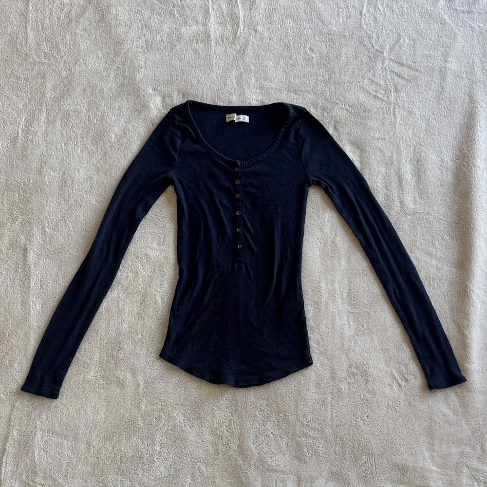 Abercrombie & Fitch Navy Long Sleeve Henley Top